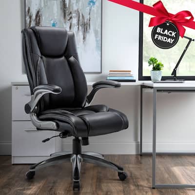 Executive High Back Computer Chair Flip-up Arms, Swivel Rolling Office Chair