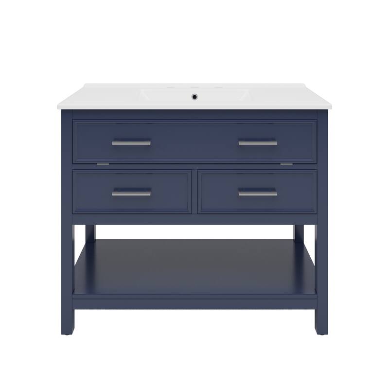 Bathroom Vanity with Sink, Multi-Functional Wood Bathroom Cabinet, Vanities Set with Open Shelf, Tip-Out Tray & 2 Drawers