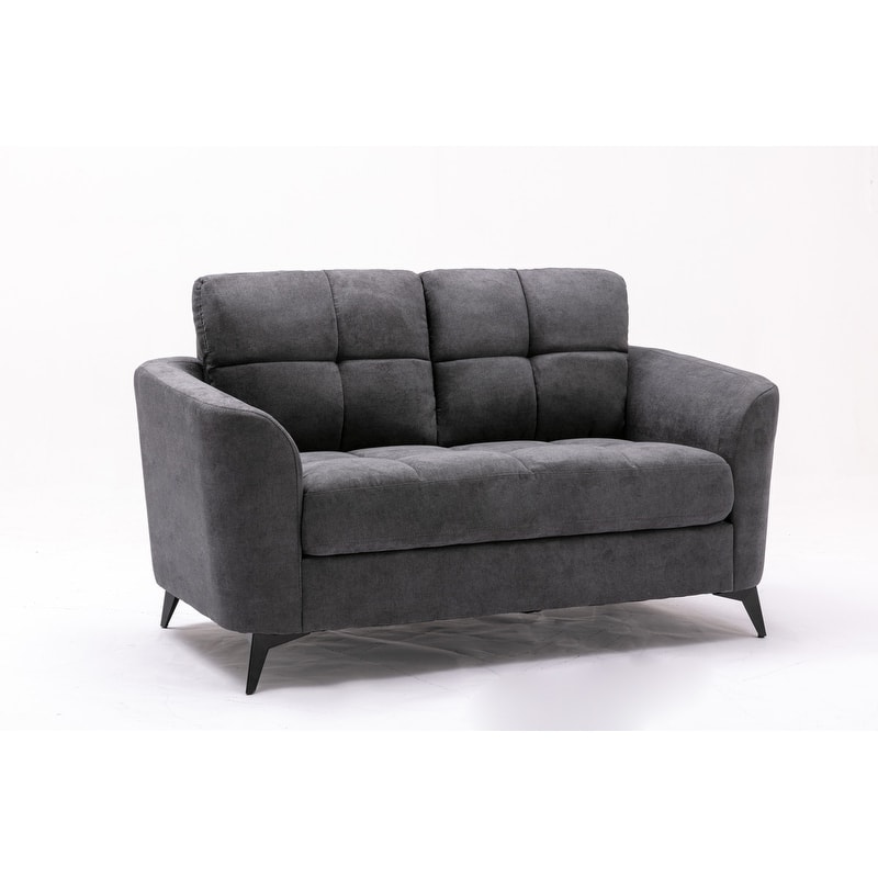 Woven Fabric Loveseat Sofa, Couch Settee with Tufted Cushions, 2 Seater Sofa with Pocket Coil Seating and Metal Legs