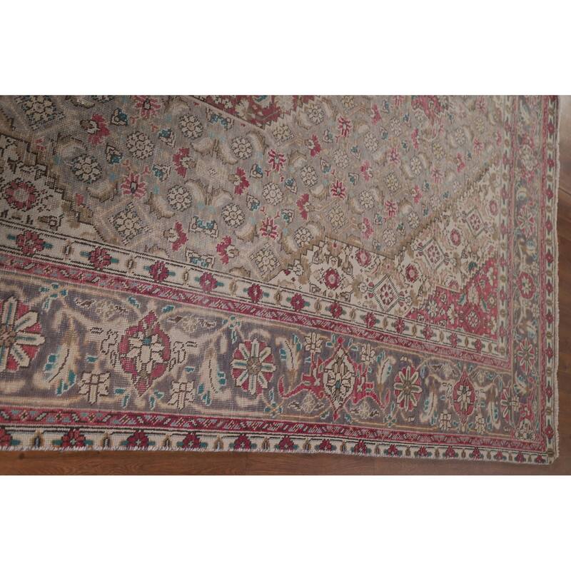 Hand Knotted Oriental 100% Wool Carpet Traditional Medallion Greys & Charcoal Tabriz Area Rug - 10' 9'' X 8' 1''