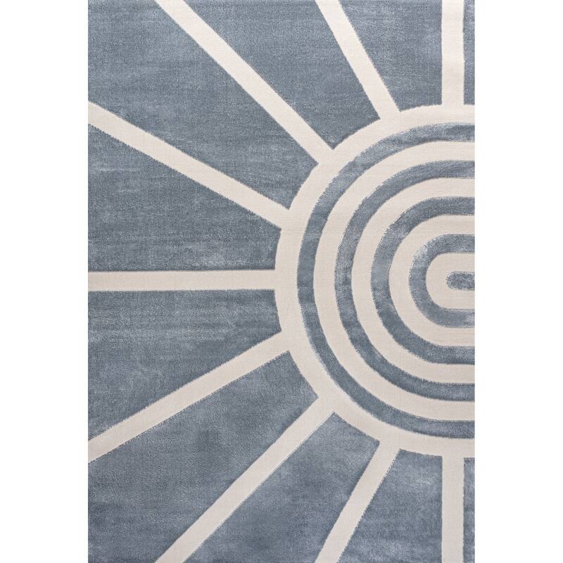 JONATHAN Y Alcina MidCentury Scandinavian Abstract Sun Two-Tone High-Low Area Rug - 4 X 6 - Blue/White