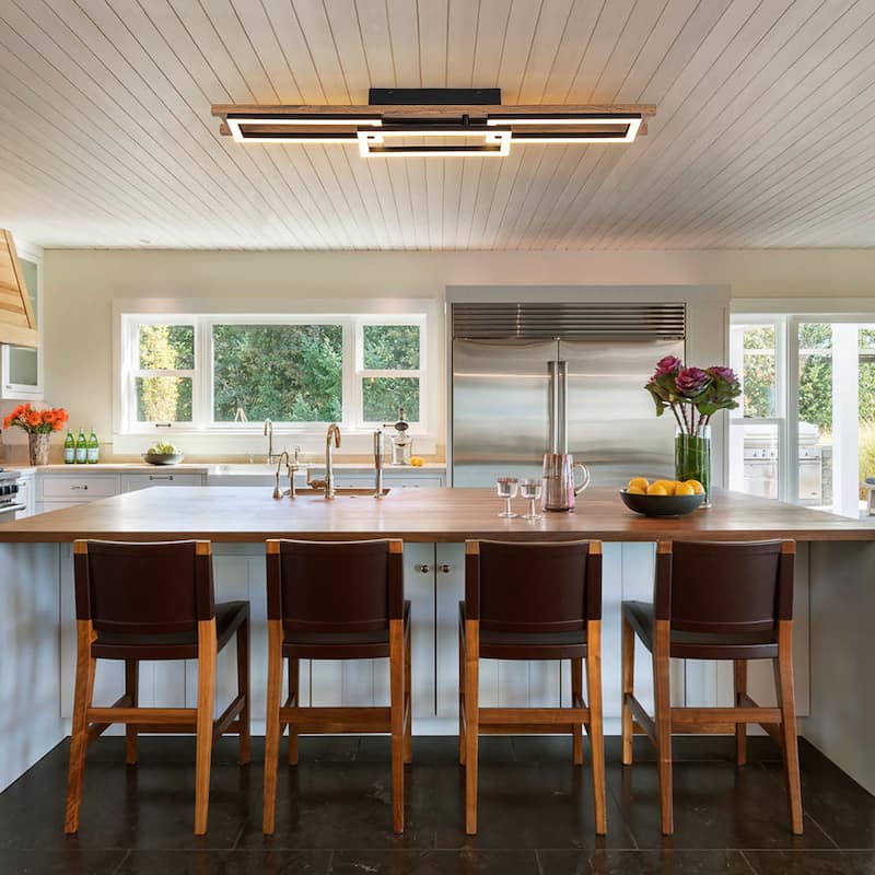 Integrated LED Rectangle Wood Semi Flush Mount Ceiling Light for Hallway Foyer