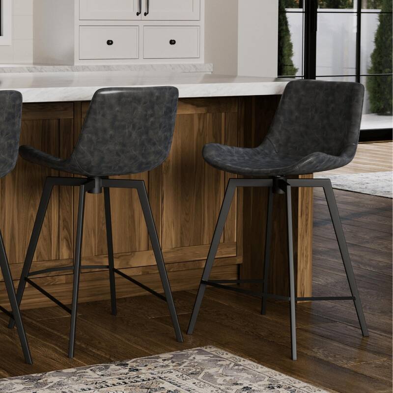 Maven Lane Victor Metal & Vegan Leather Kitchen Dining Stool