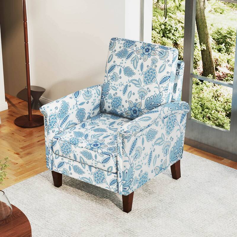 Costway 1/2 PCS Floral Accent Chair with Solid Wood Legs & High Back - See Details