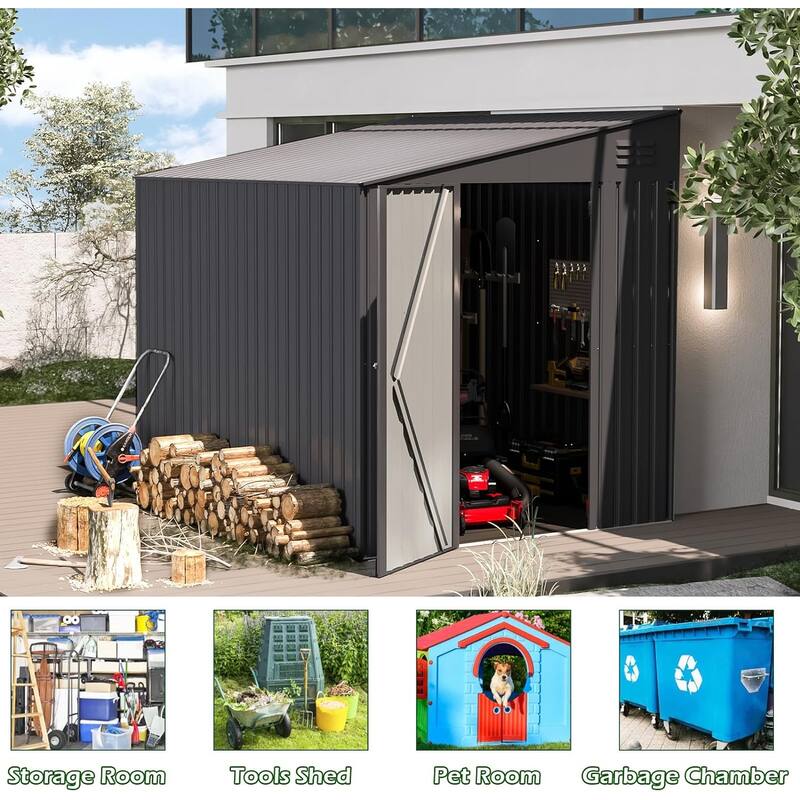 AECOJOY Outdoor Storage Side Shed Metal Attached with Lockable Door