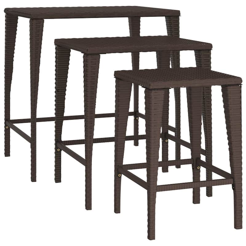 vidaXL Nesting Tables 3 pcs Brown Poly Rattan - 23.6" x 17.7" x 23.6"