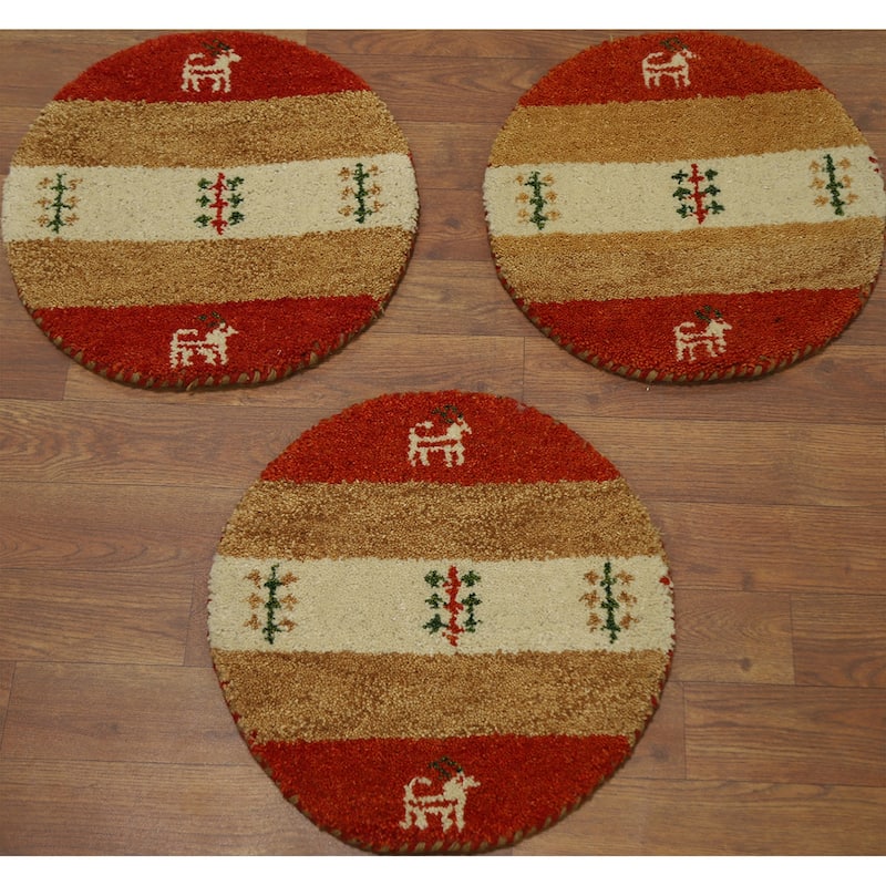 Hand Knotted Oriental 100% Wool Carpet Tribal Animal Pictorial Multi-Colored Gabbeh Area Rug - 1' 4'' X 1' 4''