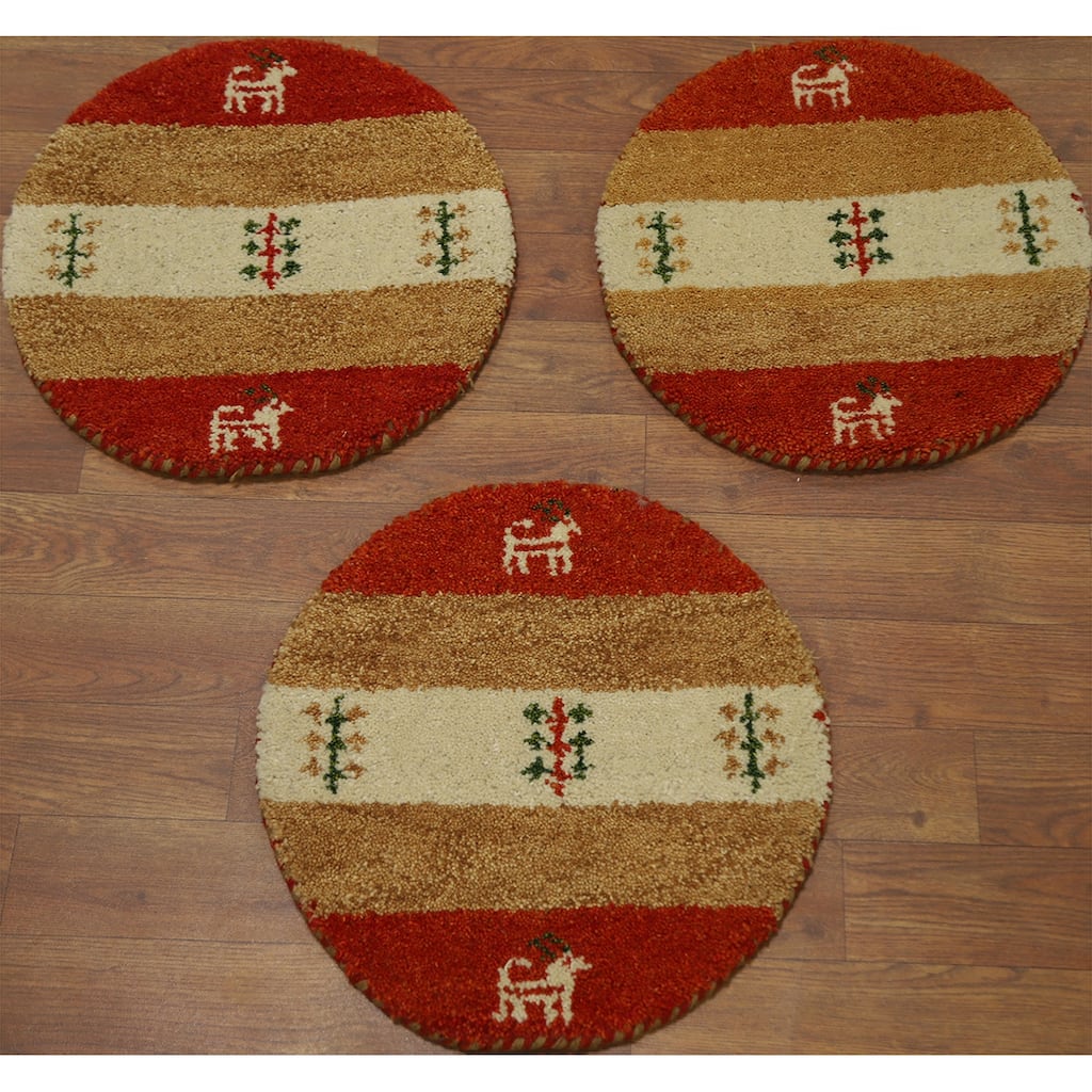 Hand Knotted Oriental 100% Wool Carpet Tribal Animal Pictorial Multi-Colored Gabbeh Area Rug - 1' 4'' X 1' 4''