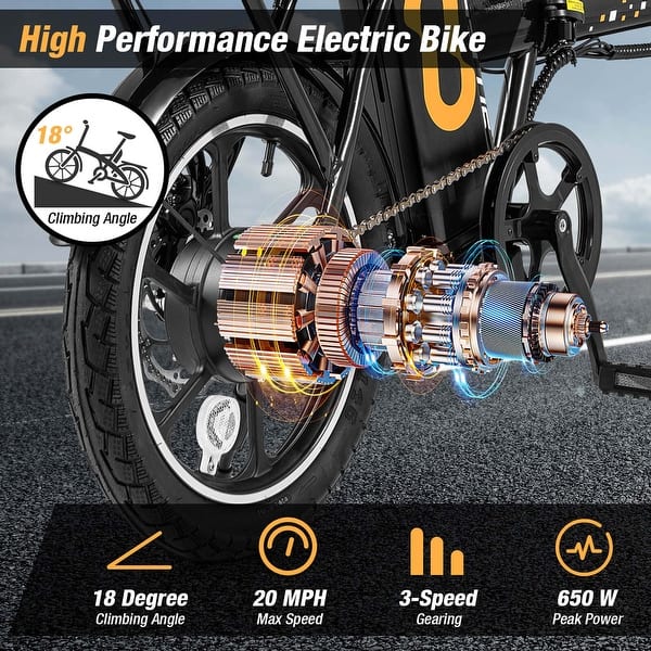goplus folding electric bicycle Bike for Adults, 16" Ebike w/Pedals, 650W Brushless Motor, 42V 10.4Ah Removable Battery bike comes with multiple riding modes to suit your needs Goplus 20" 250W Folding Electric
