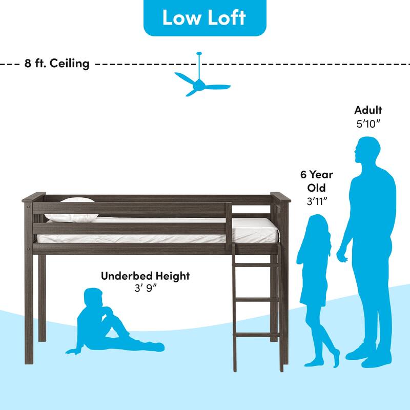 Max and Lily Twin-Size Low Loft with Pull-Out Desk