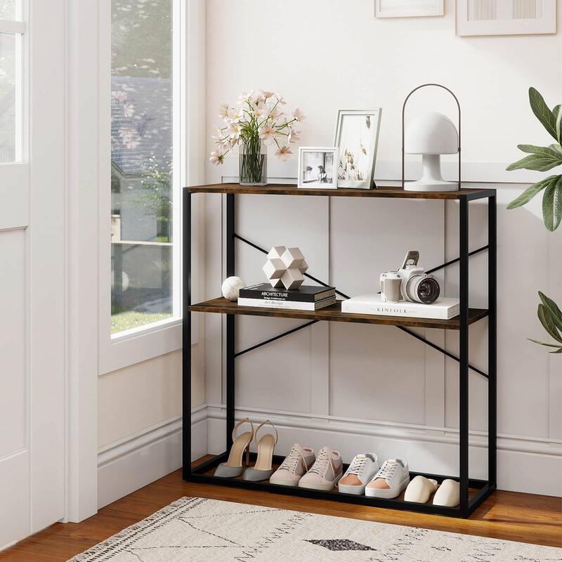 Costway 36” Console Table with Wooden Textured Open Shelves & Metal - See Details