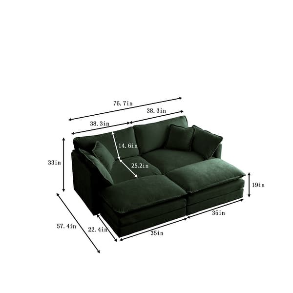 dimension image slide 7 of 23, Cloud Chenille Upholstered Modular Sectional Sofa with DIY Combination Design
