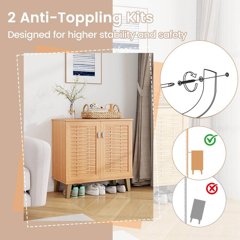 Costway 2-Door Shoe Cabinet with Ventilated Woven Doors & 3 Removable - See Details