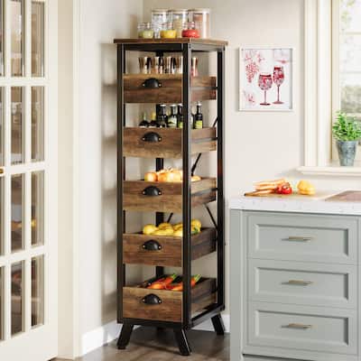 Wood Fruit and Vegetable Storage Rack, 5-Tier Kitchen Pantry Storage Cabinet