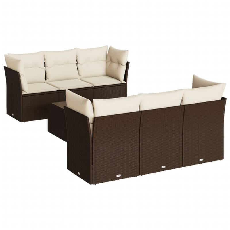 vidaXL Patio Sofa Set Brown and Cream White Poly Rattan and Tempered Glass - 8.5 x 8.5 x 5.7
