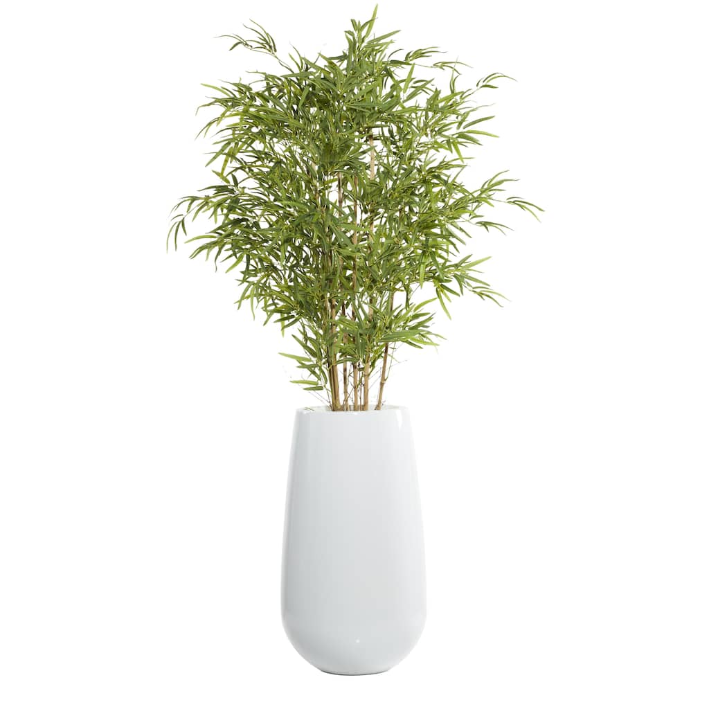 Faux Foliage Bamboo Artificial Tree with Realistic Leaves and White Fiberglass Pot - Green - Roche River Decor