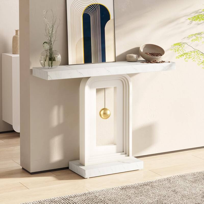 40-Inch Faux Marble Console Table, Sofa/Entryway Table for Living Room, Hallway, Entrance