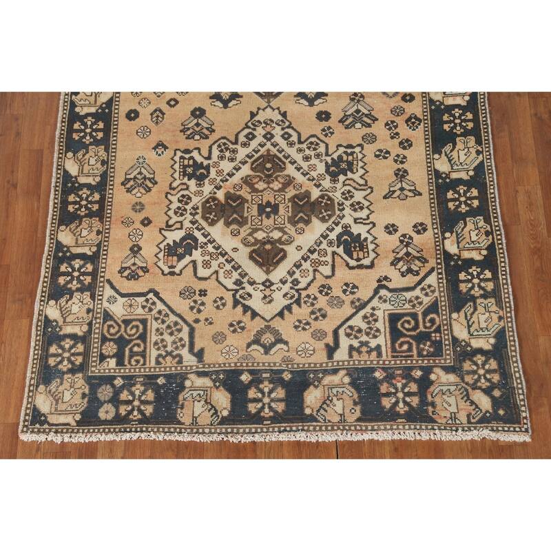 Bakhtiari Persian Vintage Area Rug Handmade Wool Carpet - 5'1" x 9'11"