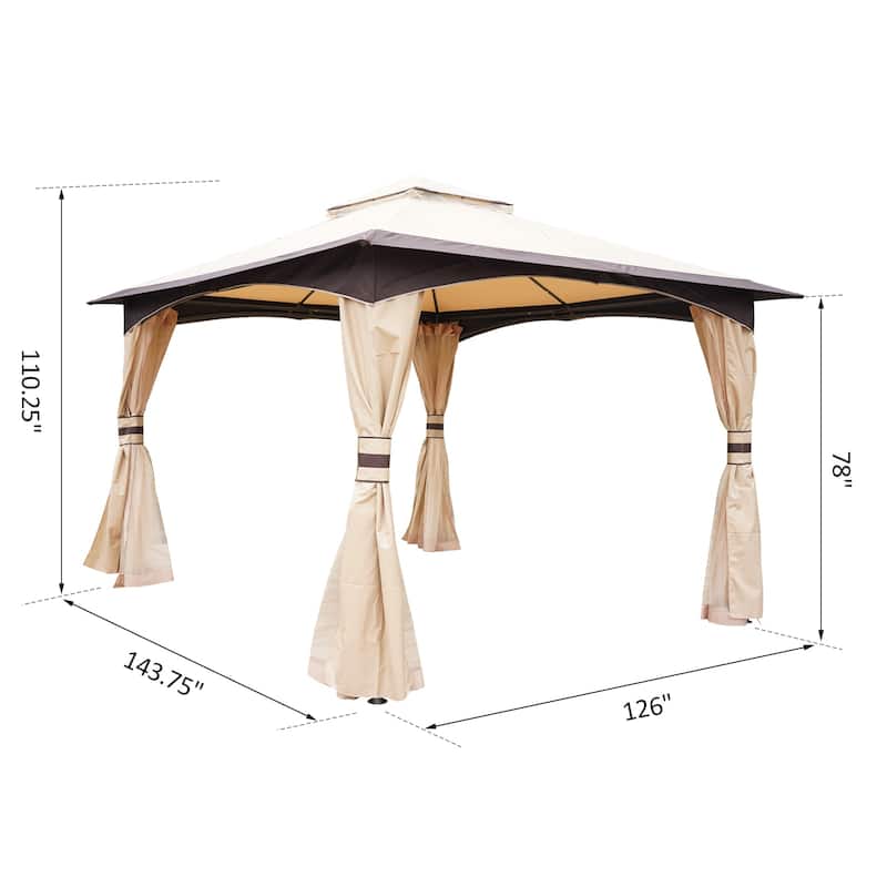 Outsunny 10' x 12' Soft Top Outdoor Gazebo Canopy with Double Roof, Beautiful Design with Eaves, & Mesh Sidewall