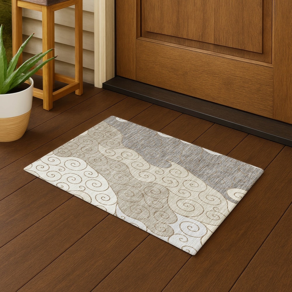 Machine Washable Indoor/ Outdoor Swirly Chantille Rug