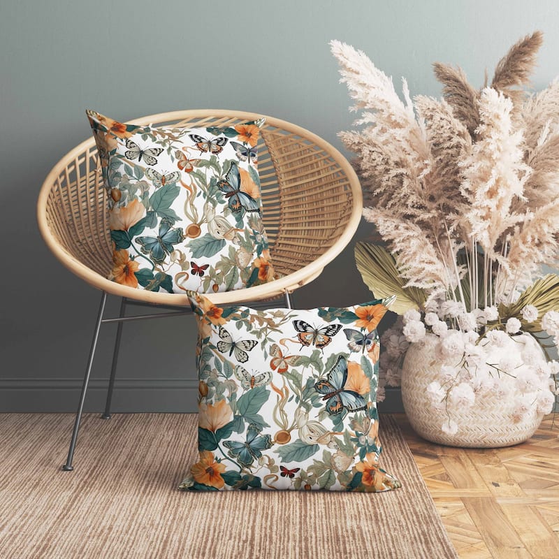 Butterfly Haven Faux Suede Reversible Throw Pillow White and Blue