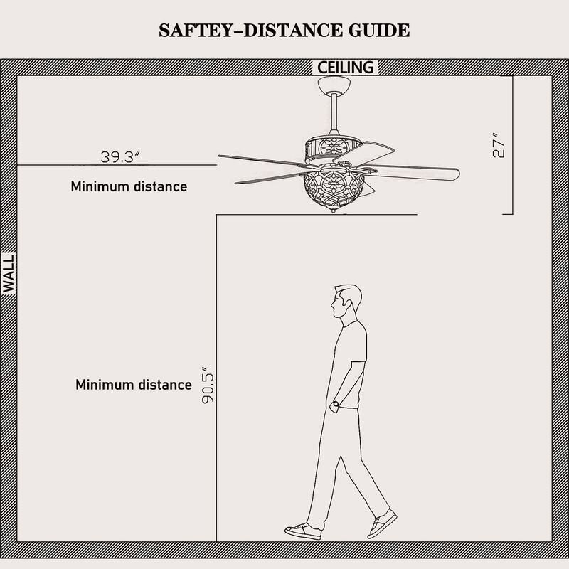 Parponk 52-Inch Flushmount Two-Tiered Lighted Ceiling Fan Green Hatch Tiffany Glass Lamp Black Finish