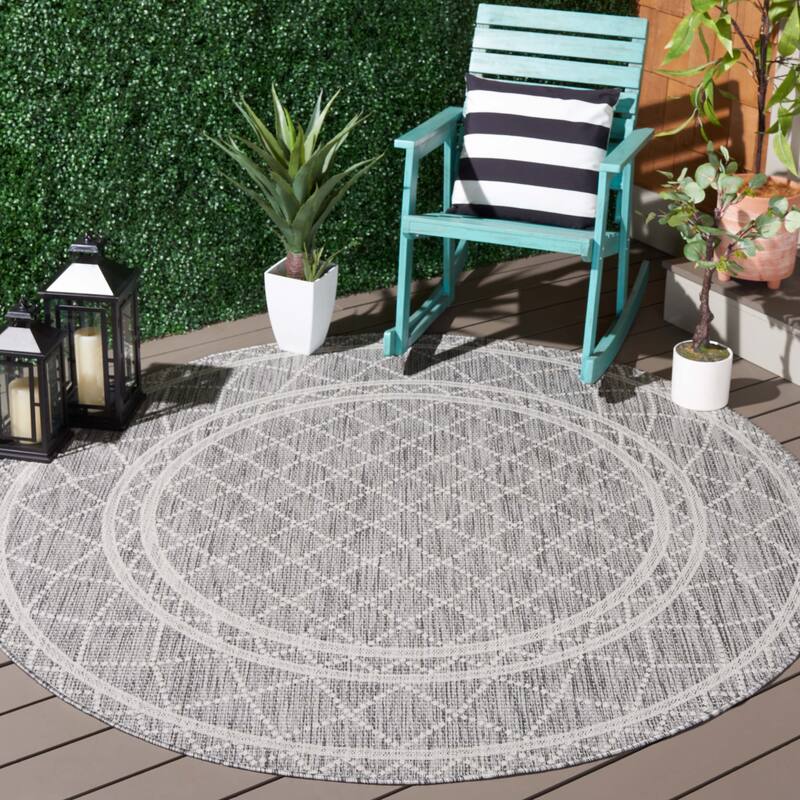 SAFAVIEH Courtyard Andreea Trellis Waterproof Patio Backyard Rug - 6'7" Round - Light Grey/Dark Grey
