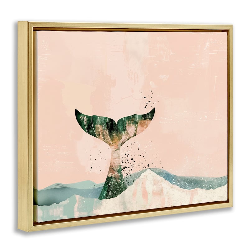 Stupell Pink Abstract Whale Tail Framed Floater Canvas Wall Art Design By Arlington Prints