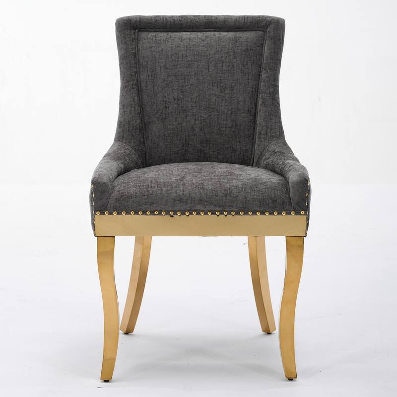 Chenille Dining Chairs with Curved Gold Legs (Set of 2 )