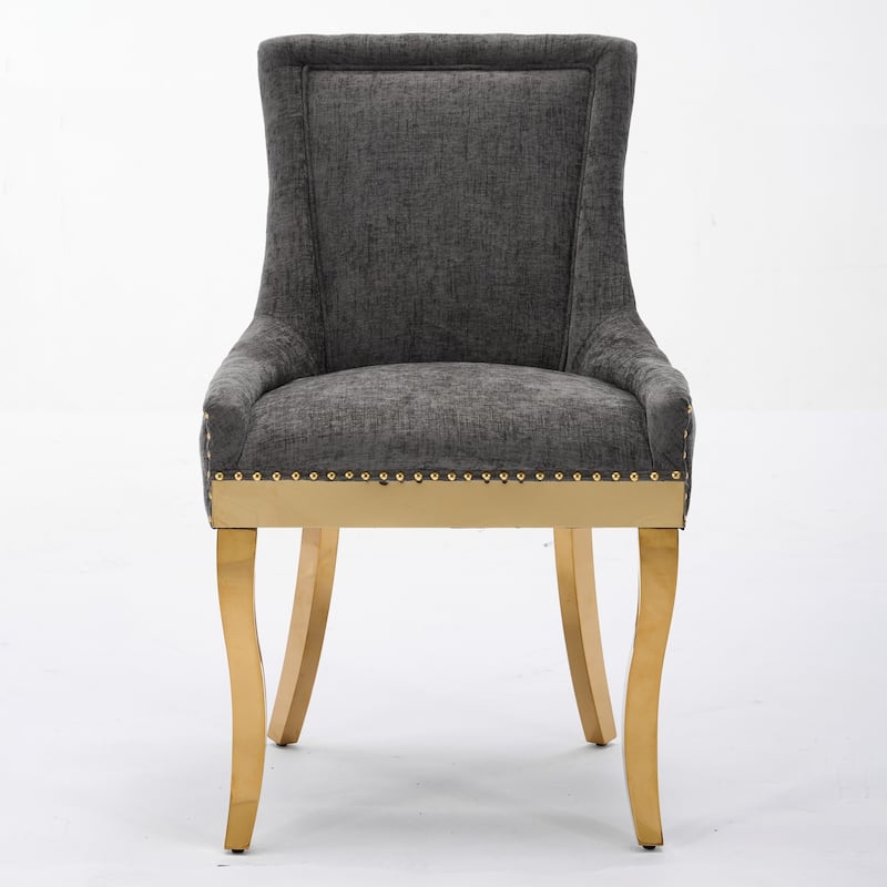 Set of 2 Chenille Dining Chairs - Grey