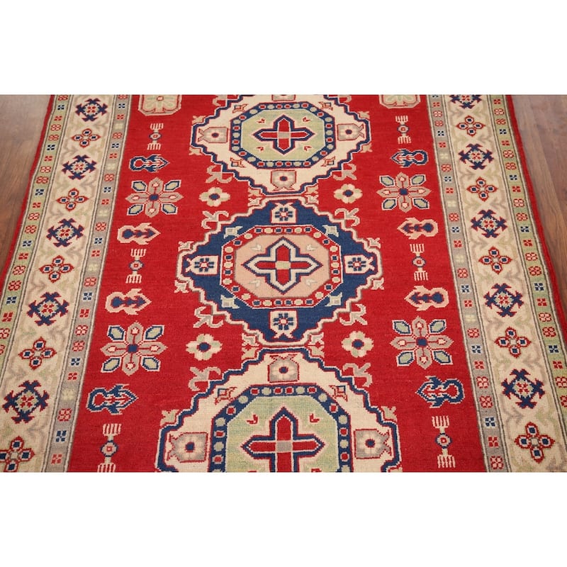 Geometric Kazak Oriental Rug Handmade Wool Carpet - 4'3" x 5'6"