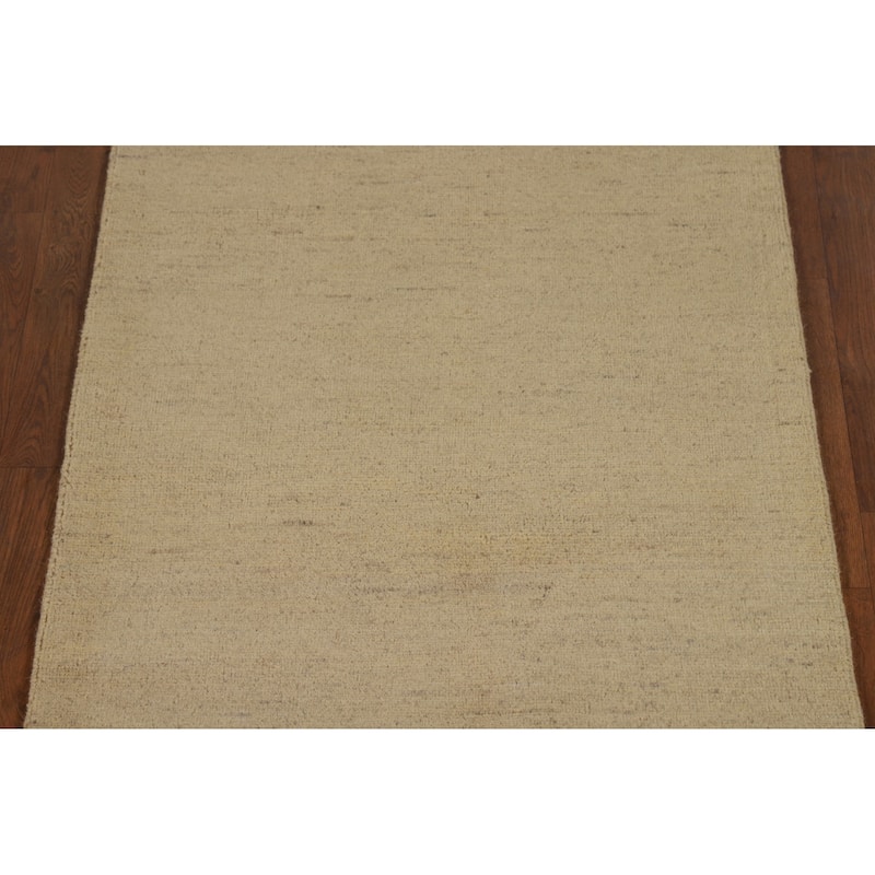 Modern Muted Yellow Gabbeh Runner Rug Hand-Knotted Wool Carpet - 2'8" x 9'8"