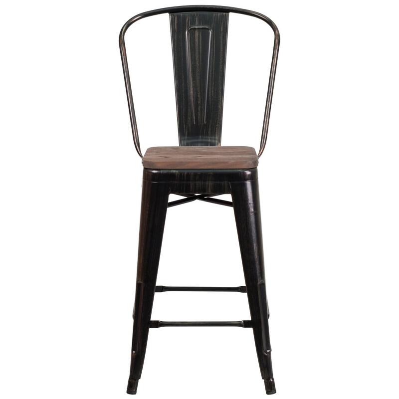 4 Pack 24" High Metal Counter Height Stool with Back and Wood Seat - 17.75"W x 20"D x 39.25"H