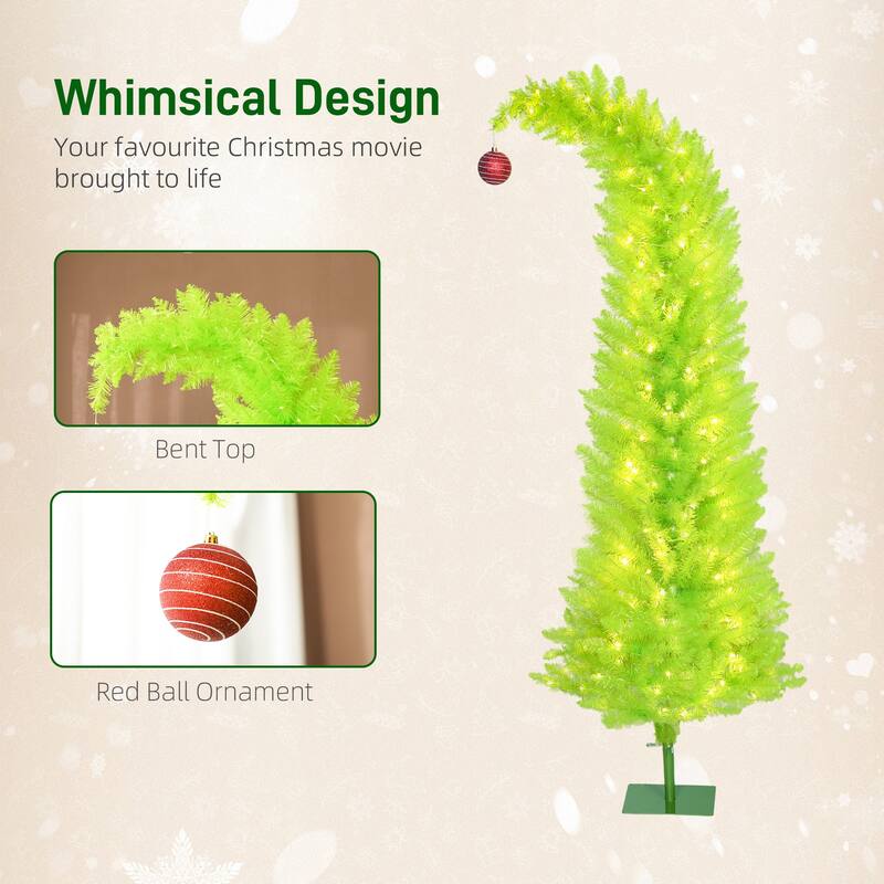HOMCOM 6ft Whimsical Xmas Tree: Red Ball, 230 LED, 555 Tips, Metal Base, Green