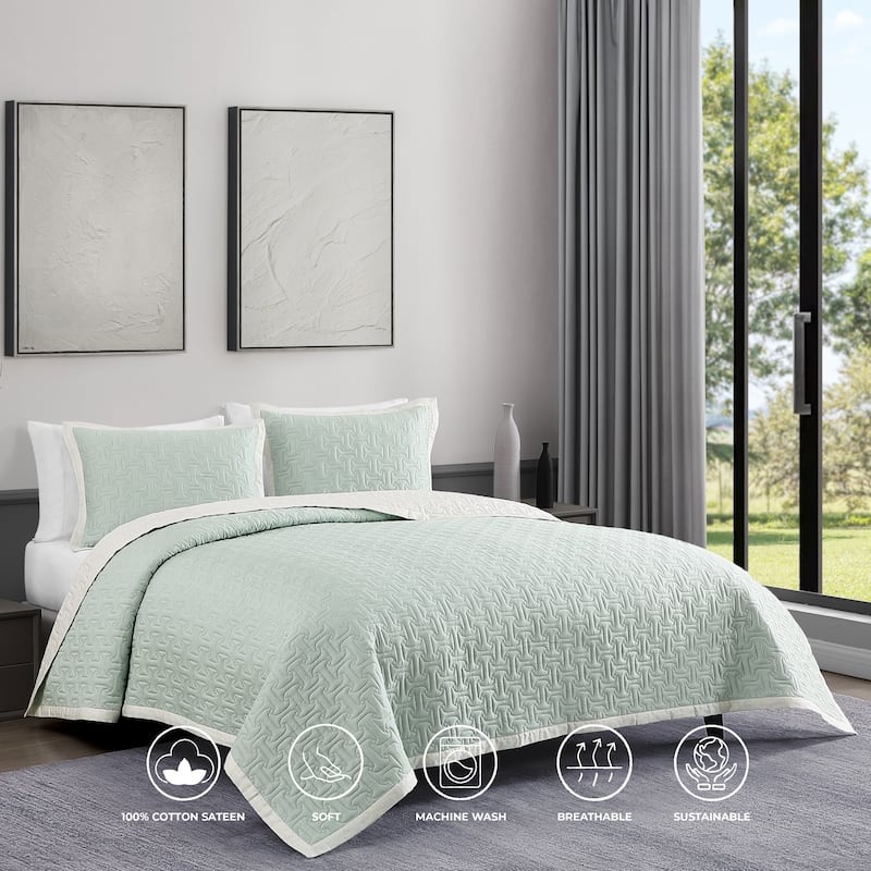 Bebejan 100% Cotton Sateen 3 Piece Textured Quilted Coverlet Set