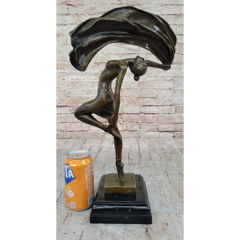 Aldo Vitaleh Dancing Girl Bronze Sculpture With Flowing Scarf