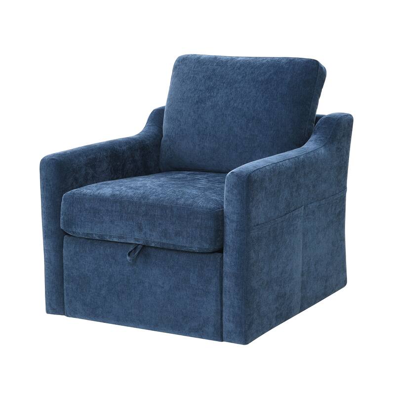Chenille Swivel Accent Chair with USB/Type-C Charging, Book Pocket, and 360° Rotation