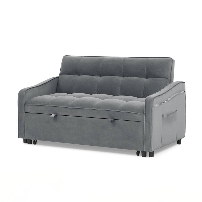 Loveseats Sofa Bed with Pull-out Bed,Adjsutable Back and Two Arm Pocket