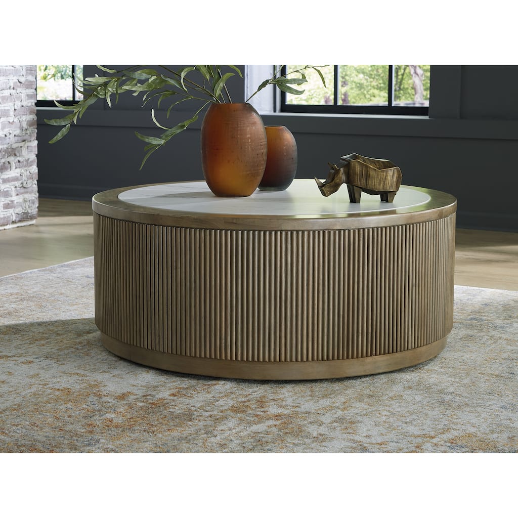 Signature Design by Ashley Camdill Light Brown/White Coffee Table - 42" W x 42" D x 17.5" H