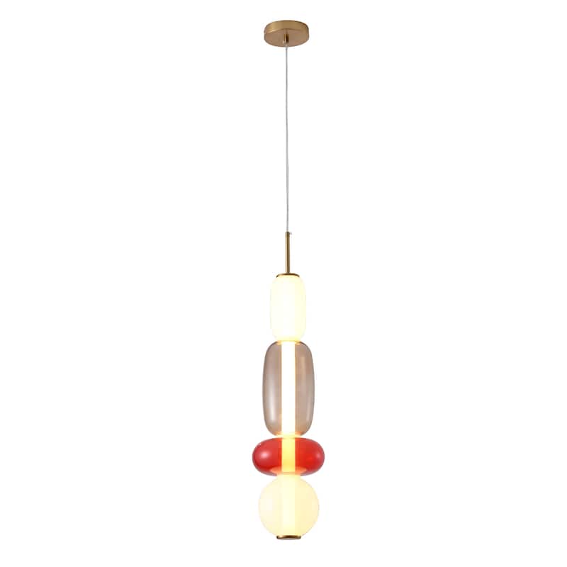 1-Light Gold LED Single Pendant With A Multi-color glass shade