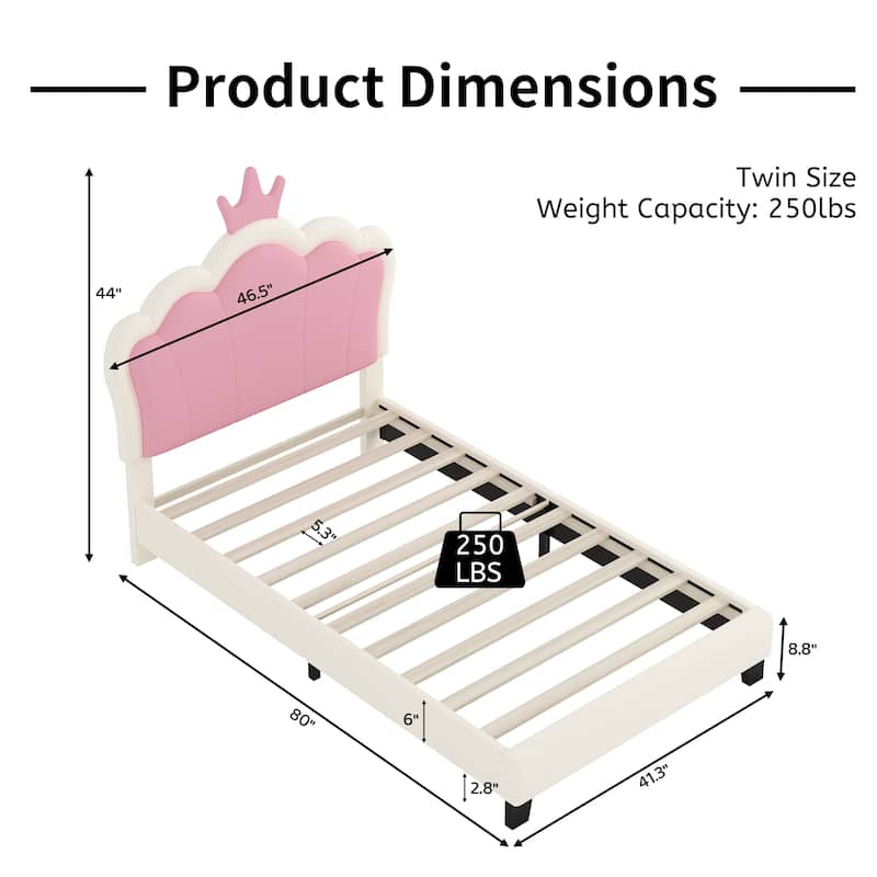 Enchanting Cream & Pink Twin Princess Bed with Crown Headboard - Magic!