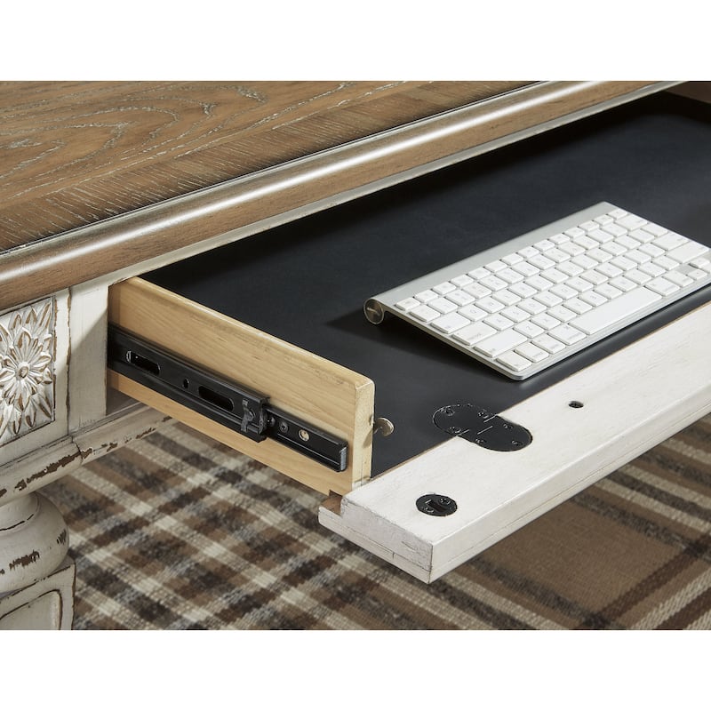 Realyn Antique White/Brown 2-Piece Home Office Desk