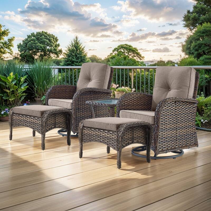 Gymojoy 5-Piece Outdoor Wicker Patio Swivel Chair & Ottoman Set, Rattan Coversation Set with Water Resistant Cushions