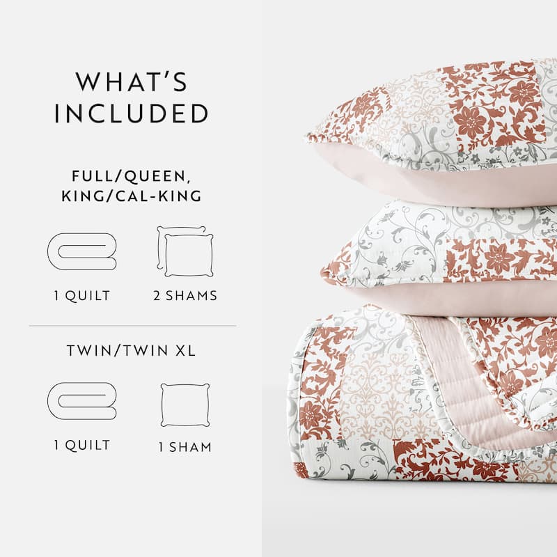 Becky Cameron All Season 3 Piece Scrolled Patchwork Reversible Quilt Set with Shams