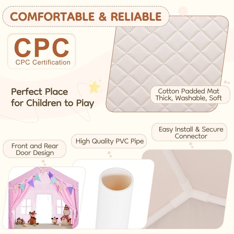 EROMMY Kids Tent Playhouse with LED Star Lights and Padded Mat, Large Indoor Toddler Tent for Boys and Girls.