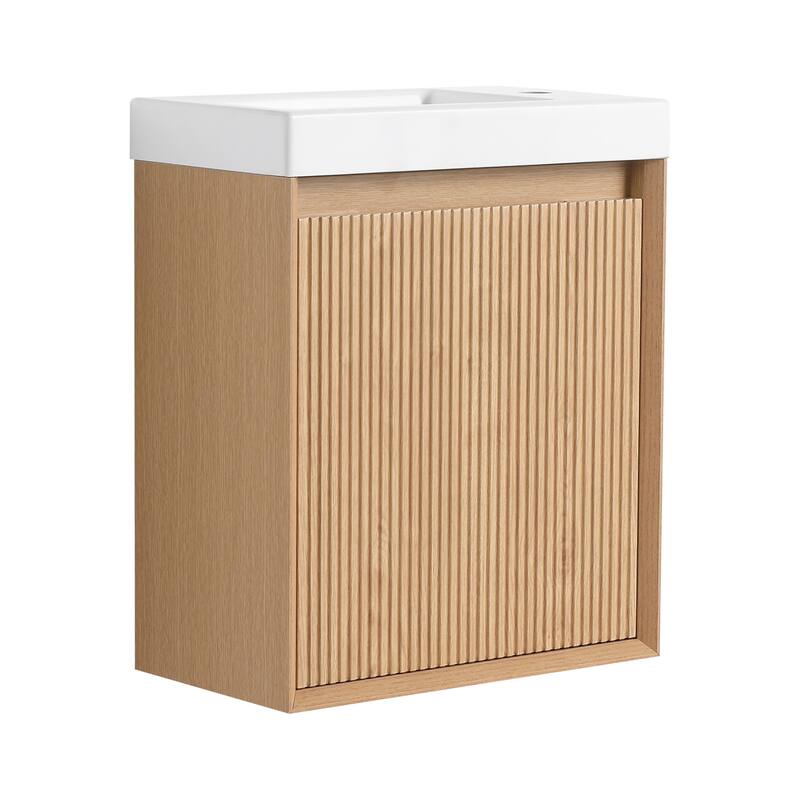 GDFStudio - Helsinki 18.5" Modern Wall-Mounted Bathroom Vanity Set with Resin Sink, Soft Closing Door & Antirust Hardware