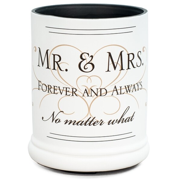 6" White and Brown "MR. & MRS." Printed Cylindrical Candle Warmer - N/A