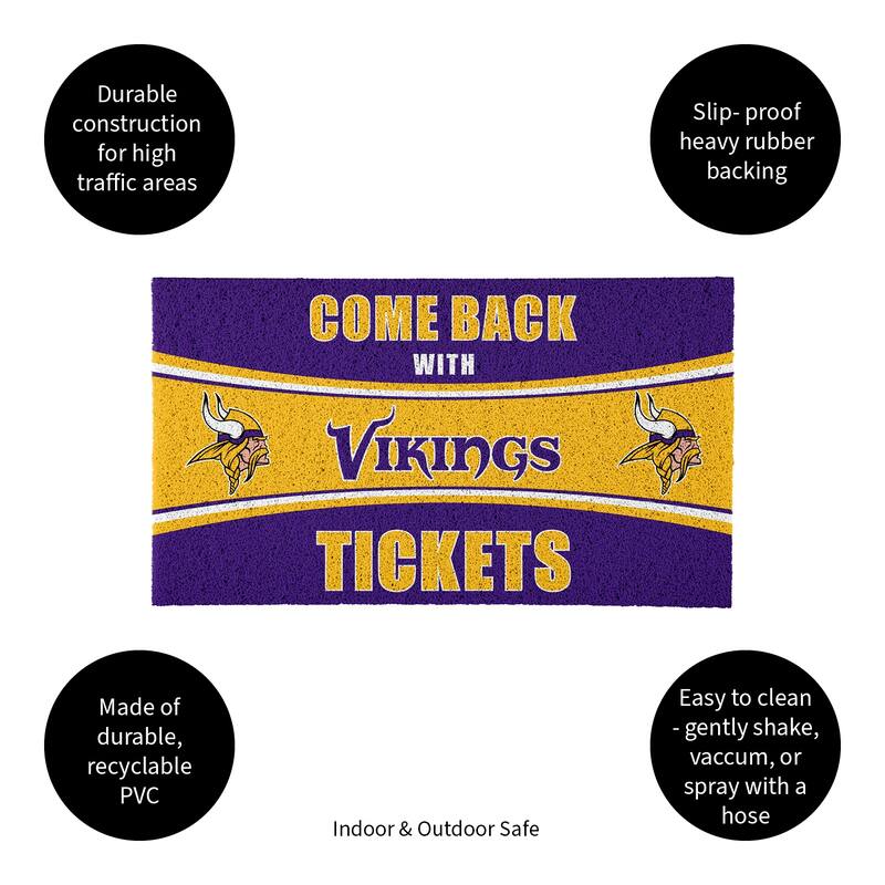 Minnesota Vikings 28 in. x 16 in. PVC "Come Back With Tickets" Trapper Door Mat