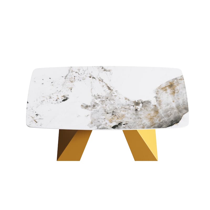 63"Modern artificial stone pandora white curved metal leg dining table -6 people