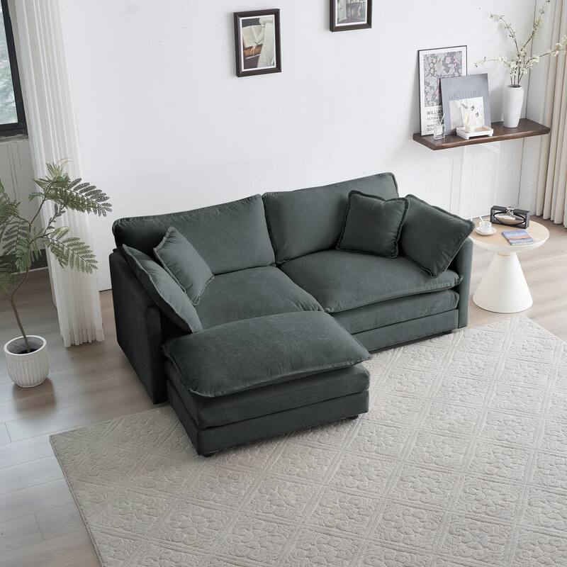 Modern Chenille Modular Sectional Sofa with Plush Foam Cushions and 1 Footrest for Living Room or Guest Room - Gray
